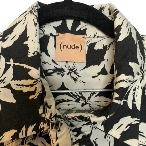 (nude) Italy Button Front Short Sleeve Tropical Black Cream Shirt Dress 44/US 8 - Picture 8 of 13